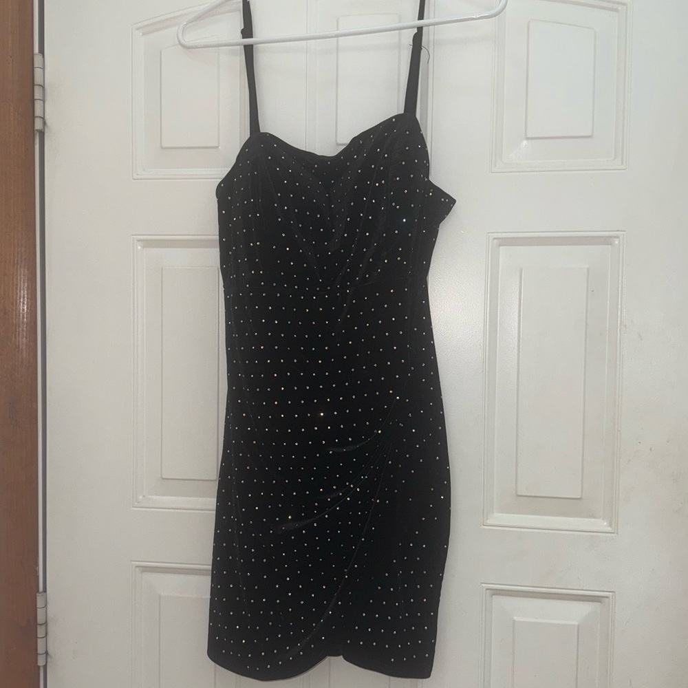 Crystal Doll Black Mini Dress with Silver Studs